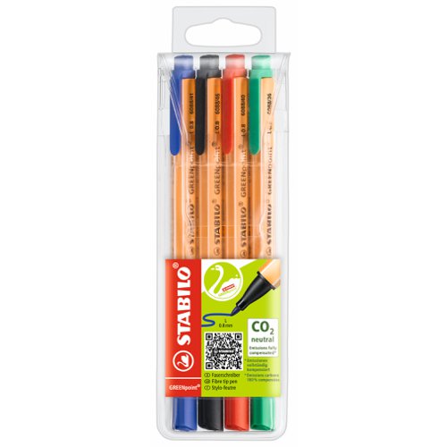 STABILO GREENpoint Fibre Tip Sign Pen Assorted Colours (Pack 4) 6088/4