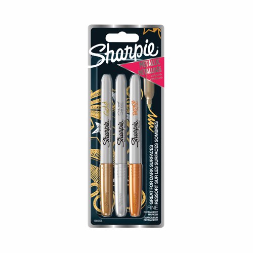 Sharpie Metallic Permanent Marker Fine Assorted Gold/Silver/Bronze (Pack 3) 1849114