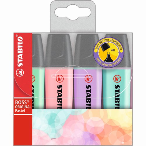 STABILO BOSS ORIGINAL Pastel Highlighter Assorted Pastel Colours (Pack 4) 70/4-2