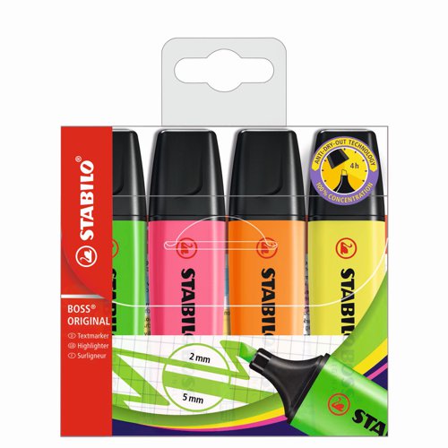 STABILO BOSS ORIGINAL Highlighter Assorted Colours (Pack 4) 70/4
