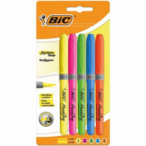 BIC Marking Highlighter Grip Assorted Colours (Pack 5) 824758