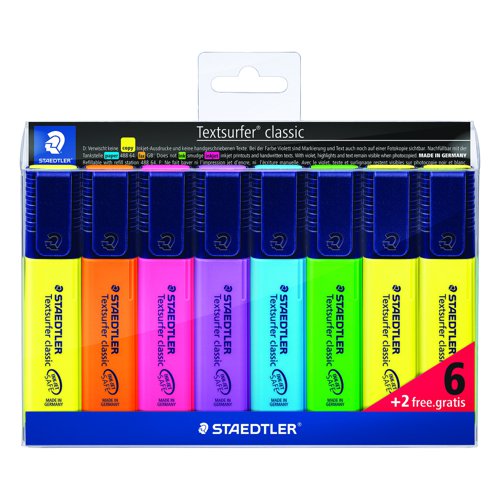STAEDTLER Textsurfer Highlighter Assorted Colours (Pack 6+2) 364 A C8