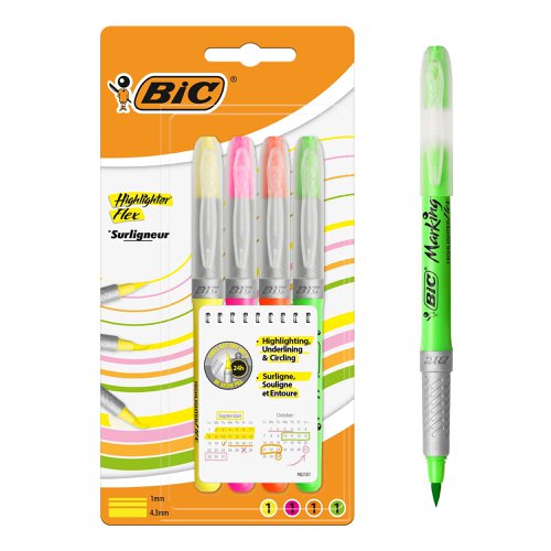 BIC Marking Highlighter Flex Assorted Colours (Pack 4) 946041