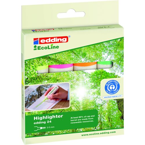 edding e24 EcoLine Highlighter Assorted Colours (Pack 4) 4-24-4