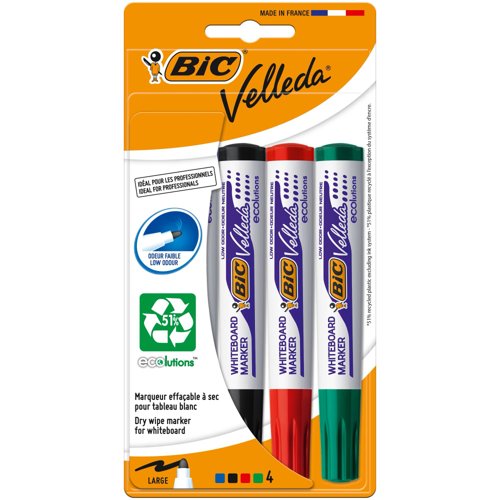 BIC Velleda 1701 ECOlutions Dry Erase Pens Bullet Tip Assorted Colours (Pack 4) 8757151