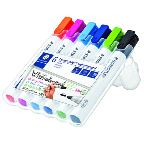 STAEDTLER Lumocolor Whiteboard Marker Bullet Tip Assorted Colours (Pack 6) 351-WP6