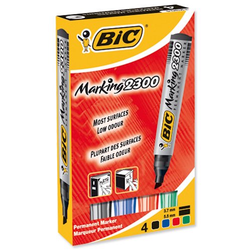 BIC Marking 2300 Permanent Marker Pen Chisel Tip Assorted (Pack 4) 8209222