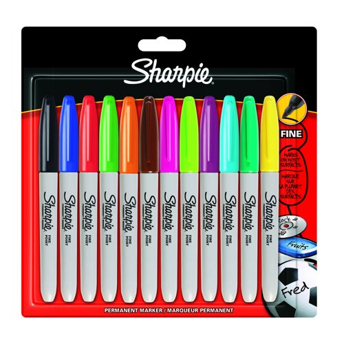 Sharpie Fine Marker Assorted Colours (Pack 12) 2065404