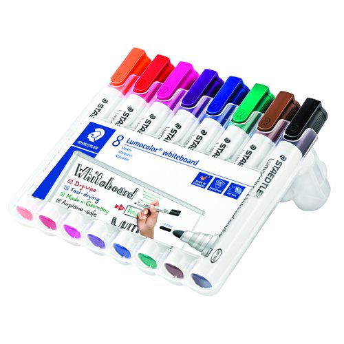 STAEDTLER Lumocolor Whiteboard Marker Bullet Tip Assorted Colours (Pack 8) 351-WP8