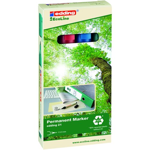 edding e21 EcoLine Permanent Maker Bullet Tip Assorted Colours (Pack 4) 4-21-4