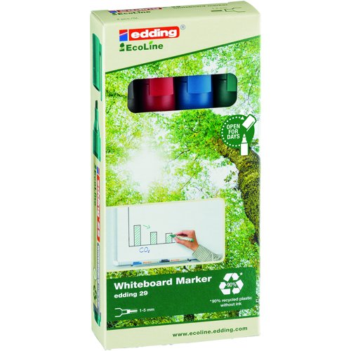 edding e29 EcoLine Whiteboard Marker Chisel Tip Assorted Colours (Pack 4) 4-29-4