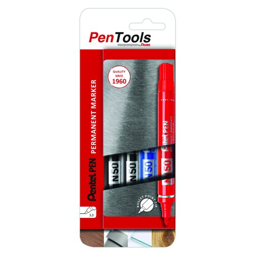Pentel N50 Permanent Marker Bullet Tip Assorted Colours (Pack 4) N50-PRO4ABCEU