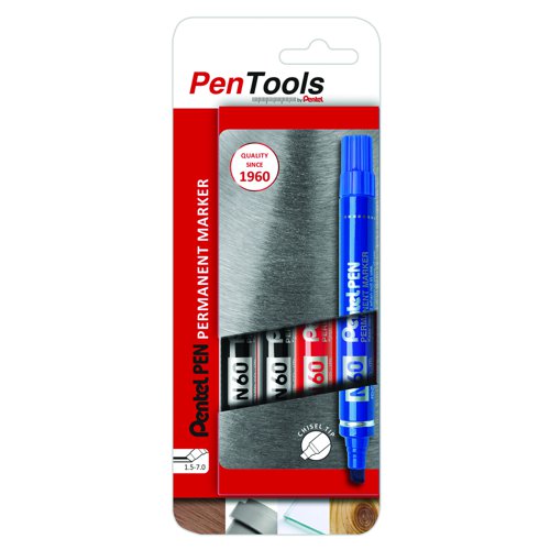 Pentel N60 Permanent Marker Chisel Tip Assorted Colours (Pack 4) N60-PRO4ABCEU