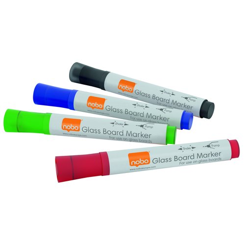 Nobo Glass Whiteboard Markers Assorted Colours (Pack 4) 1905324