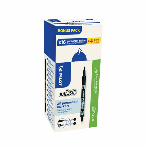 Pilot Twin Marker Permanent Marker Bullet/Chisel Tip Black (Pack 20) 3131910424789