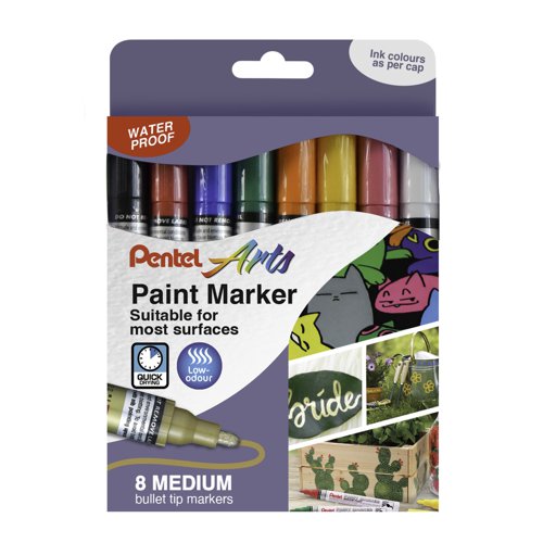 Pentel Paint Marker Bullet Tip Fine Standard Colours (Pack 6) YMSP10/6-M