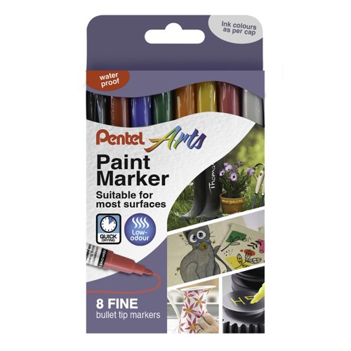 Pentel Paint Marker Bullet Tip Medium Standard Colours (Pack 8) YMMP10/8-M