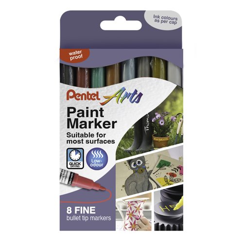 Pentel Paint Marker Bullet Tip Medium Metallic Colours (Pack 8) YMMP10/8MET-M