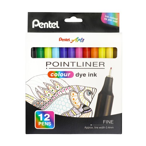 Pentel Pointliner Colour Dye Ink Fineliner Assorted (Pack 12) S40-12