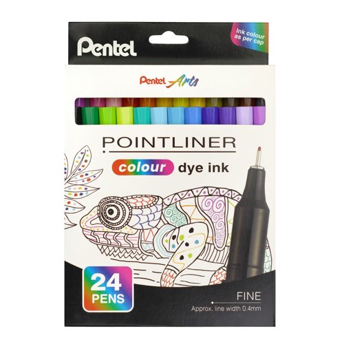 Pentel Pointliner Colour Dye Ink Fineliner Assorted (Pack 24) S40-24