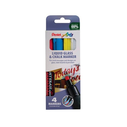 Pentel Chalk Markers Medium Assorted Colours (Pack 4) SMW26/4-BCGW
