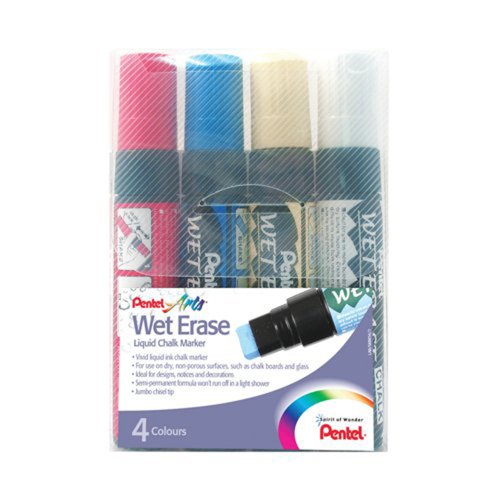 Pentel Chalk Markers Jumbo Assorted Colours (Pack 4) SMW26/7