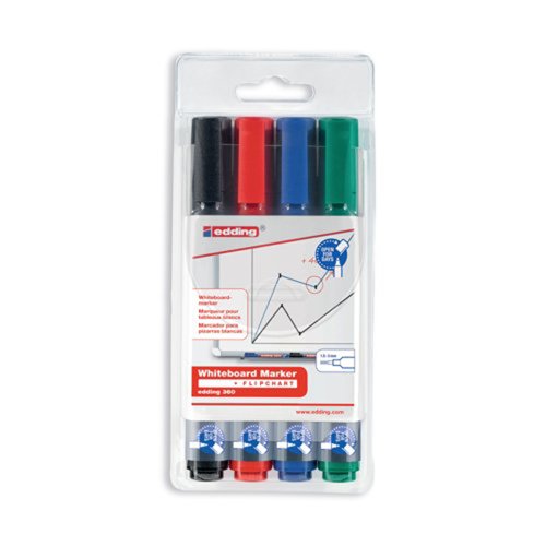 Edding 360 Drywipe Marker Assorted Colours (Pack 4) 4-360-4