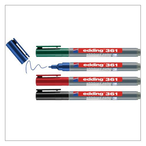 Edding 361 Drywipe Fine Marker Assorted Colours (Pack 4) 4-361-4