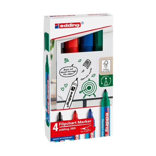Edding 380 Flipchart Markers Assorted Colours (Pack 4) 4-380-4