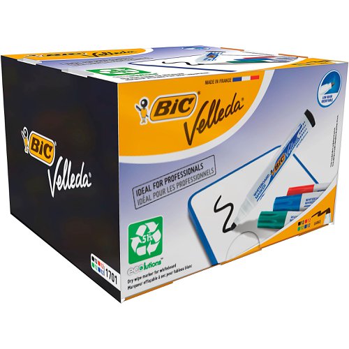 BIC Velleda 1701 ECOlutions Dry Erase Pens Bullet Tip Assorted Colours (Pack 48) 927259