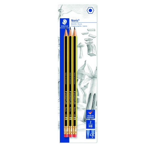 STAEDTLER Noris Pencil HB Rubber Tip (3) 122-2 BK3DA