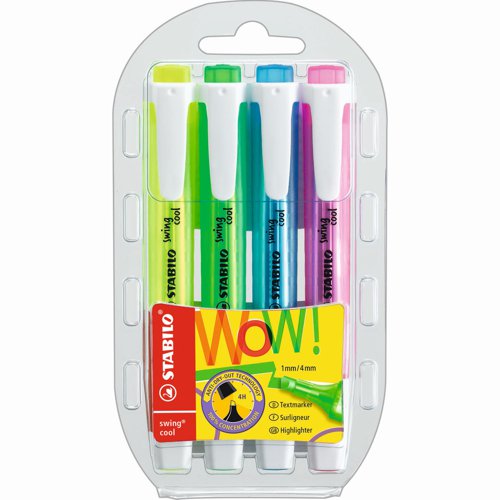 STABILO swing cool Highlighter Assorted Colours (Pack 4) 275/4