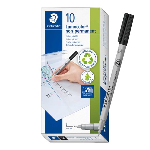 STAEDTLER Lumocolor Pen Water Soluble Superfine 0.4mm Black 311-9