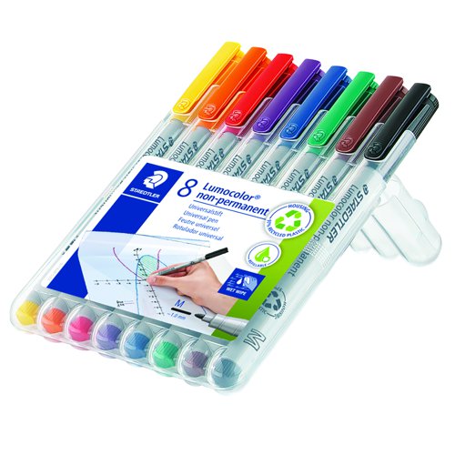 STAEDTLER Lumocolor Pen Water Soluble Medium 0.8mm Assorted Colours (Pack 8) 315WP8