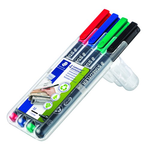STAEDTLER Lumocolor Pen Permanent Medium 0.8mm Assorted Colours (Pack 4) 317WP4