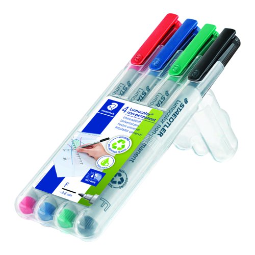 STAEDTLER Lumocolor Pen Water Soluble Fine 0.6mm Assorted Colours (Pack 4) 316WP4