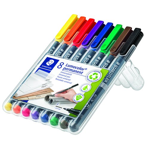 STAEDTLER Lumocolor Pen Permanent Fine 0.6mm Assorted Colours (Pack 8) 318WP8
