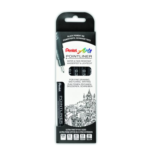 Pentel Pointliner Pigment Liner Assorted Sizes Black (Pack 5) YS20P/5-A
