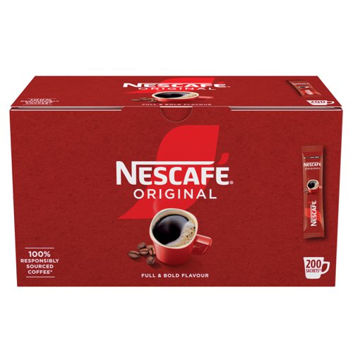 64933NE | Start your morning with NESCAFÉ Original Instant Coffee Sachets. Our carefully selected coffee beans give the full and bold flavour you love, the perfect excuse to have a well-deserved break at the office. We roast coffee beans seperately, giving every mug of NESCAFÉ Original a full and bold taste combination. Grab a mug and start your day with the great taste of our distinctive blend. The unmistakable full-flavour is what makes NESCAFÉ Original Instant Coffee the Nation's favourite coffee*.It All Starts With NESCAFÉ coffee.NESCAFÉ is enjoyed in over 180 countries worldwide. With over 80 years of experience in selecting, roasting and blending the very best coffee, it's no surprise that over 5,500 cups of NESCAFÉ coffee are drunk every second!With its rich flavour and unmistakable aroma, there’s good reason why NESCAFÉ Original is the tried and tested Nation’s favourite coffee*. It’s fair to say you really can’t beat the red mug. NESCAFÉ Original sachets bring the instant, delicious and authentic flavour of NESCAFÉ coffee to you, perfect for serving to customers, or as a coffee break offering for your workplace.The NESCAFÉ PlanGreat coffee starts at the source, which is why we've developed the NESCAFÉ Plan. We work with coffee farmers around the world, to support them in through providing higher-yielding, climate-resistant crops, protecting soil health and helping to protect the future of coffee farming for everyone. The result is high-quality coffee that comes from sources you can trust.A RANGE OF COFFEE ROASTS AND FLAVOURSReady to explore the rest of our range? NESCAFÉ coffees are the helping hand you need to create memorable coffee moments in your workplace, including NESCAFÉ Original 1kg tin, NESCAFÉ Original 750g tin, NESCAFÉ Original Decaf 500g tin & NESCAFÉ Original Decaf sachets.