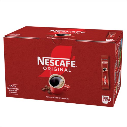 64933NE | Start your morning with NESCAFÉ Original Instant Coffee Sachets. Our carefully selected coffee beans give the full and bold flavour you love, the perfect excuse to have a well-deserved break at the office. We roast coffee beans seperately, giving every mug of NESCAFÉ Original a full and bold taste combination. Grab a mug and start your day with the great taste of our distinctive blend. The unmistakable full-flavour is what makes NESCAFÉ Original Instant Coffee the Nation's favourite coffee*.It All Starts With NESCAFÉ coffee.NESCAFÉ is enjoyed in over 180 countries worldwide. With over 80 years of experience in selecting, roasting and blending the very best coffee, it's no surprise that over 5,500 cups of NESCAFÉ coffee are drunk every second!With its rich flavour and unmistakable aroma, there’s good reason why NESCAFÉ Original is the tried and tested Nation’s favourite coffee*. It’s fair to say you really can’t beat the red mug. NESCAFÉ Original sachets bring the instant, delicious and authentic flavour of NESCAFÉ coffee to you, perfect for serving to customers, or as a coffee break offering for your workplace.The NESCAFÉ PlanGreat coffee starts at the source, which is why we've developed the NESCAFÉ Plan. We work with coffee farmers around the world, to support them in through providing higher-yielding, climate-resistant crops, protecting soil health and helping to protect the future of coffee farming for everyone. The result is high-quality coffee that comes from sources you can trust.A RANGE OF COFFEE ROASTS AND FLAVOURSReady to explore the rest of our range? NESCAFÉ coffees are the helping hand you need to create memorable coffee moments in your workplace, including NESCAFÉ Original 1kg tin, NESCAFÉ Original 750g tin, NESCAFÉ Original Decaf 500g tin & NESCAFÉ Original Decaf sachets.