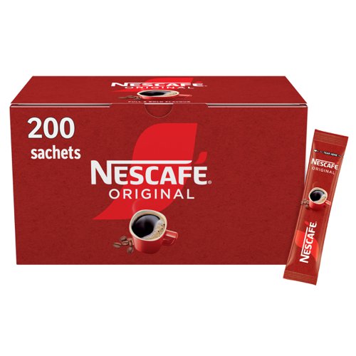 64933NE | Start your morning with NESCAFÉ Original Instant Coffee Sachets. Our carefully selected coffee beans give the full and bold flavour you love, the perfect excuse to have a well-deserved break at the office. We roast coffee beans seperately, giving every mug of NESCAFÉ Original a full and bold taste combination. Grab a mug and start your day with the great taste of our distinctive blend. The unmistakable full-flavour is what makes NESCAFÉ Original Instant Coffee the Nation's favourite coffee*.It All Starts With NESCAFÉ coffee.NESCAFÉ is enjoyed in over 180 countries worldwide. With over 80 years of experience in selecting, roasting and blending the very best coffee, it's no surprise that over 5,500 cups of NESCAFÉ coffee are drunk every second!With its rich flavour and unmistakable aroma, there’s good reason why NESCAFÉ Original is the tried and tested Nation’s favourite coffee*. It’s fair to say you really can’t beat the red mug. NESCAFÉ Original sachets bring the instant, delicious and authentic flavour of NESCAFÉ coffee to you, perfect for serving to customers, or as a coffee break offering for your workplace.The NESCAFÉ PlanGreat coffee starts at the source, which is why we've developed the NESCAFÉ Plan. We work with coffee farmers around the world, to support them in through providing higher-yielding, climate-resistant crops, protecting soil health and helping to protect the future of coffee farming for everyone. The result is high-quality coffee that comes from sources you can trust.A RANGE OF COFFEE ROASTS AND FLAVOURSReady to explore the rest of our range? NESCAFÉ coffees are the helping hand you need to create memorable coffee moments in your workplace, including NESCAFÉ Original 1kg tin, NESCAFÉ Original 750g tin, NESCAFÉ Original Decaf 500g tin & NESCAFÉ Original Decaf sachets.