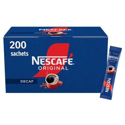 66830NE | Start your day with NESCAFÉ Original Decaf Instant Coffee sachets. The same full and bold flavour as NESCAFÉ Original, without all of the caffeine. Unwind and savour the rich and full-flavoured taste of our delicious instant decaf coffee with NESCAFÉ Original Decaf sticks. Our carefully selected coffee beans are now roasted using split roast technology to create the perfect taste and aroma.  It All Starts With NESCAFÉ coffee.NESCAFÉ is enjoyed in over 180 countries worldwide. With over 80 years of experience in selecting, roasting and blending the very best coffee, it's no surprise that over 5,500 cups of NESCAFÉ coffee are drunk every second!With its rich flavour and unmistakable aroma, there’s good reason why NESCAFÉ Original is the tried and tested Nation’s favourite coffee*. It’s fair to say you really can’t beat the red mug. NESCAFÉ Original Decaf sachets bring the instant, delicious and authentic flavour of NESCAFÉ coffee to you, without all of the caffeine. NESCAFÉ Original Decaf sticks are perfect for serving to customers, or as a coffee break offering for your workplace.The NESCAFÉ PlanGreat coffee starts at the source, which is why we've developed the NESCAFÉ Plan. We work with coffee farmers around the world, to support them in through providing higher-yielding, climate-resistant crops, protecting soil health and helping to protect the future of coffee farming for everyone. The result is high-quality coffee that comes from sources you can trust.A RANGE OF COFFEE ROASTS AND FLAVOURSReady to explore the rest of our range? NESCAFÉ coffees are the helping hand you need to create memorable coffee moments in your workplace, including NESCAFÉ Original 1kg tin, NESCAFÉ Original 750g tin, NESCAFÉ Original Decaf 500g tin & NESCAFÉ Original sachets.