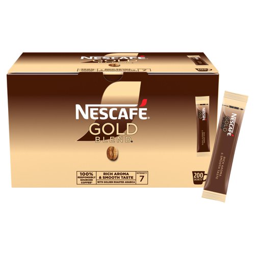 66837NE | In the middle of a busy day, it's important to have some time for yourself and appreciate the moment. So take a break and focus on the now with NESCAFÉ GOLD BLEND sachets. Our recipe uses carefully selected roasted coffee beans for a premium coffee experience every time. Each cup takes moments to prepare, making it easy for you to enjoy a delicious coffee. Whatever each day brings, make time for a cup of quality coffee and take a moment to reconnect with NESCAFÉ GOLD BLEND coffee sachets.It All Starts With a NESCAFÉ Coffee NESCAFÉ is enjoyed in over 180 countries worldwide. With over 80 years of experience in selecting, roasting and blending the very best coffee, it's no surprise that over 5,500 cups of NESCAFÉ coffee are drunk every second!Coffee connoisseurs will appreciate the well-rounded taste and rich aroma in every mug. Our expertly crafted blend is great for all coffee-drinking occasions. Our NESCAFÉ GOLD BLEND sachets contain mountain-grown Arabica beans ground 10 times finer, creating a smooth, rich instant coffee taste. NESCAFÉ GOLD BLEND coffee offers both customers and colleagues quality coffee moments.The NESCAFÉ PlanGreat coffee starts at the source, which is why we've developed the NESCAFÉ Plan. We work with coffee farmers around the world, to support them in through providing higher-yielding, climate-resistant crops, protecting soil health and helping to protect the future of coffee farming for everyone. The result is high-quality coffee that comes from sources you can trust.A RANGE OF COFFEE ROASTS AND FLAVOURSReady to explore the rest of our range? NESCAFÉ coffees are the helping hand you need to create memorable coffee moments in your workplace, including NESCAFÉ GOLD BLEND 750g tin, NESCAFÉ GOLD BLEND Decaf 500g Tin & NESCAFÉ GOLD BLEND Latte 1kg Tin.