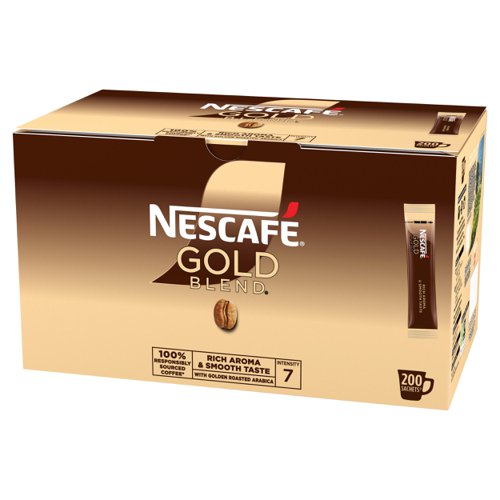 66837NE | In the middle of a busy day, it's important to have some time for yourself and appreciate the moment. So take a break and focus on the now with NESCAFÉ GOLD BLEND sachets. Our recipe uses carefully selected roasted coffee beans for a premium coffee experience every time. Each cup takes moments to prepare, making it easy for you to enjoy a delicious coffee. Whatever each day brings, make time for a cup of quality coffee and take a moment to reconnect with NESCAFÉ GOLD BLEND coffee sachets.It All Starts With a NESCAFÉ Coffee NESCAFÉ is enjoyed in over 180 countries worldwide. With over 80 years of experience in selecting, roasting and blending the very best coffee, it's no surprise that over 5,500 cups of NESCAFÉ coffee are drunk every second!Coffee connoisseurs will appreciate the well-rounded taste and rich aroma in every mug. Our expertly crafted blend is great for all coffee-drinking occasions. Our NESCAFÉ GOLD BLEND sachets contain mountain-grown Arabica beans ground 10 times finer, creating a smooth, rich instant coffee taste. NESCAFÉ GOLD BLEND coffee offers both customers and colleagues quality coffee moments.The NESCAFÉ PlanGreat coffee starts at the source, which is why we've developed the NESCAFÉ Plan. We work with coffee farmers around the world, to support them in through providing higher-yielding, climate-resistant crops, protecting soil health and helping to protect the future of coffee farming for everyone. The result is high-quality coffee that comes from sources you can trust.A RANGE OF COFFEE ROASTS AND FLAVOURSReady to explore the rest of our range? NESCAFÉ coffees are the helping hand you need to create memorable coffee moments in your workplace, including NESCAFÉ GOLD BLEND 750g tin, NESCAFÉ GOLD BLEND Decaf 500g Tin & NESCAFÉ GOLD BLEND Latte 1kg Tin.