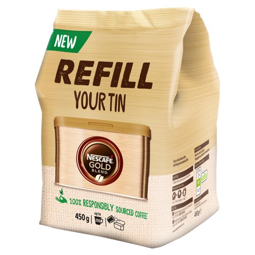 28062NE | Great for office kitchens, meeting rooms and canteens, Nescafe Gold Blend Instant Coffee provides the rich and smooth taste of premium Nescafe coffee in an instant. Made from a blend of Arabica and Robusta coffee beans for a smooth taste that is ideal for any time of day. Golden roasted beans bring out nuanced tones of caramel with a rich aroma that begins the second the granules hit your cup. This pack contains 450g.