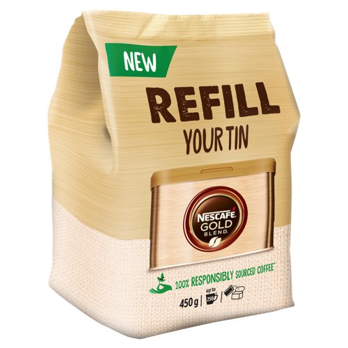 28062NE | Great for office kitchens, meeting rooms and canteens, Nescafe Gold Blend Instant Coffee provides the rich and smooth taste of premium Nescafe coffee in an instant. Made from a blend of Arabica and Robusta coffee beans for a smooth taste that is ideal for any time of day. Golden roasted beans bring out nuanced tones of caramel with a rich aroma that begins the second the granules hit your cup. This pack contains 450g.