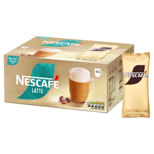 30386NE | Prepare delicious drinks for your customers or employees in moments with 40 individually portioned servings. This classic NESCAFÉ Latte drink is crafted by experts and can be prepared in your business or workplace in moments, whenever you feel like taking a break. Enjoy an expertly crafted combination of flavour and aroma in every cup of this milky latte.It All Starts With a NESCAFÉ Coffee NESCAFÉ is enjoyed in over 180 countries worldwide. With over 80 years of experience in selecting, roasting and blending the very best coffee, it's no surprise that over 5,500 cups of NESCAFÉ coffee are drunk every second! The NESCAFÉ Plan Great coffee starts at the source, which is why we've developed the NESCAFÉ Plan. We work with coffee farmers around the world, to support them in through providing higher-yielding, climate-resistant crops, protecting soil health and helping to protect the future of coffee farming for everyone. The result is high-quality coffee that comes from sources you can trust. Ready to explore the rest of our range? NESCAFÉ coffees are the helping hand you need to create memorable coffee moments in your workplace, including NESCAFÉ Latte 1kg tin, NESCAFÉ  Cappuccino Unsweetened Taste° 1kg Tin & NESCAFÉ Cappuccino Unsweetened Taste° sachets and much more. °Low sugar when prepared.