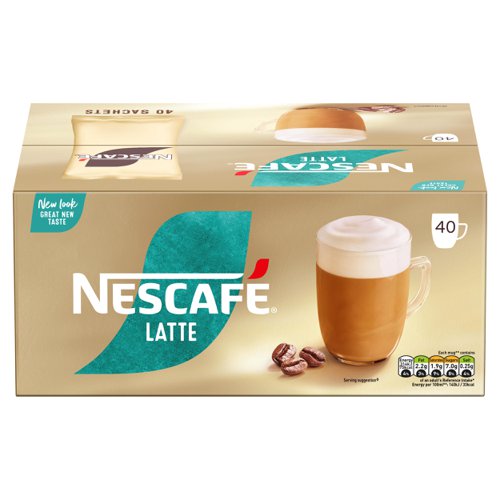 30386NE | Prepare delicious drinks for your customers or employees in moments with 40 individually portioned servings. This classic NESCAFÉ Latte drink is crafted by experts and can be prepared in your business or workplace in moments, whenever you feel like taking a break. Enjoy an expertly crafted combination of flavour and aroma in every cup of this milky latte.It All Starts With a NESCAFÉ Coffee NESCAFÉ is enjoyed in over 180 countries worldwide. With over 80 years of experience in selecting, roasting and blending the very best coffee, it's no surprise that over 5,500 cups of NESCAFÉ coffee are drunk every second! The NESCAFÉ Plan Great coffee starts at the source, which is why we've developed the NESCAFÉ Plan. We work with coffee farmers around the world, to support them in through providing higher-yielding, climate-resistant crops, protecting soil health and helping to protect the future of coffee farming for everyone. The result is high-quality coffee that comes from sources you can trust. Ready to explore the rest of our range? NESCAFÉ coffees are the helping hand you need to create memorable coffee moments in your workplace, including NESCAFÉ Latte 1kg tin, NESCAFÉ  Cappuccino Unsweetened Taste° 1kg Tin & NESCAFÉ Cappuccino Unsweetened Taste° sachets and much more. °Low sugar when prepared.