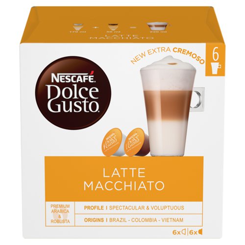 Nescafe Dolce Gusto Latte Macchiato Coffee 16 Capsules (Pack 3) - 12416323
