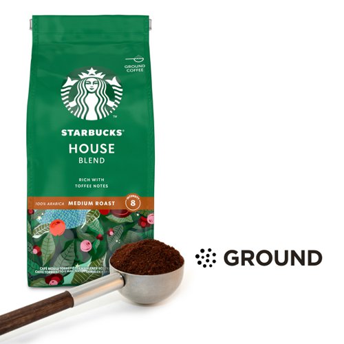 The house blend ground coffee by Starbucks is made from fine Latin American beans carefully roasted to a glistening, dark chestnut colour. It consists of 100% Arabica coffee with a wonderfully smooth medium roast flavour, rich with toffee notes. Ideal for French press and filter machines. Starbucks Medium Roast coffees are smooth and balanced. The coffee comes in protective packaging for added freshness.